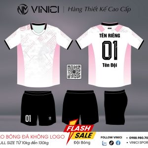 Áo bóng đá không logo VINICI BD08001 – Trắng phối hồng pastel